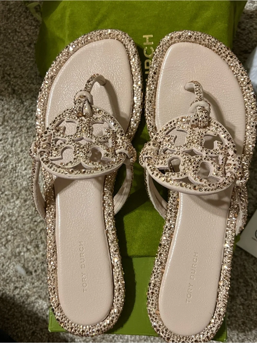 Tory Burch Miller Knotted Crystal Rose Pink Sandal Size 8.5